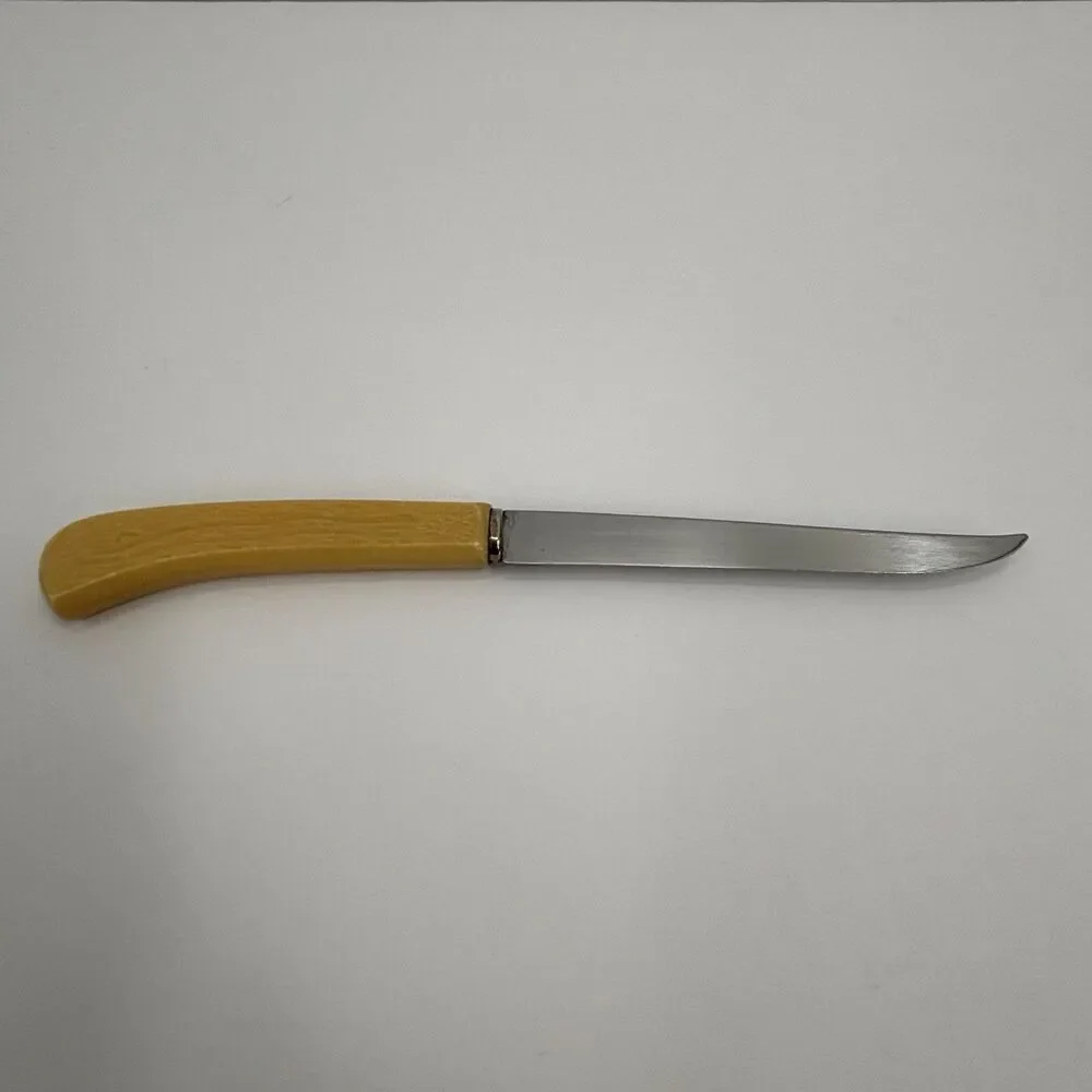 Imperial Vtg. Stainless USA Straight Edge Steak Knives Textured Bone Look Handle